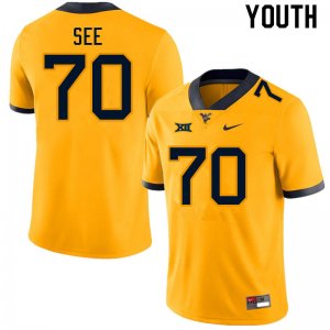 Youth West Virginia Mountaineers NCAA #70 Shaun See Gold Authentic Nike Stitched College Football Jersey AN15T07OI